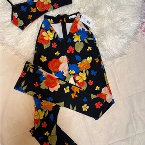 DANIELLE BERNSTEIN Black Floral Set with Blue and Orange Accents